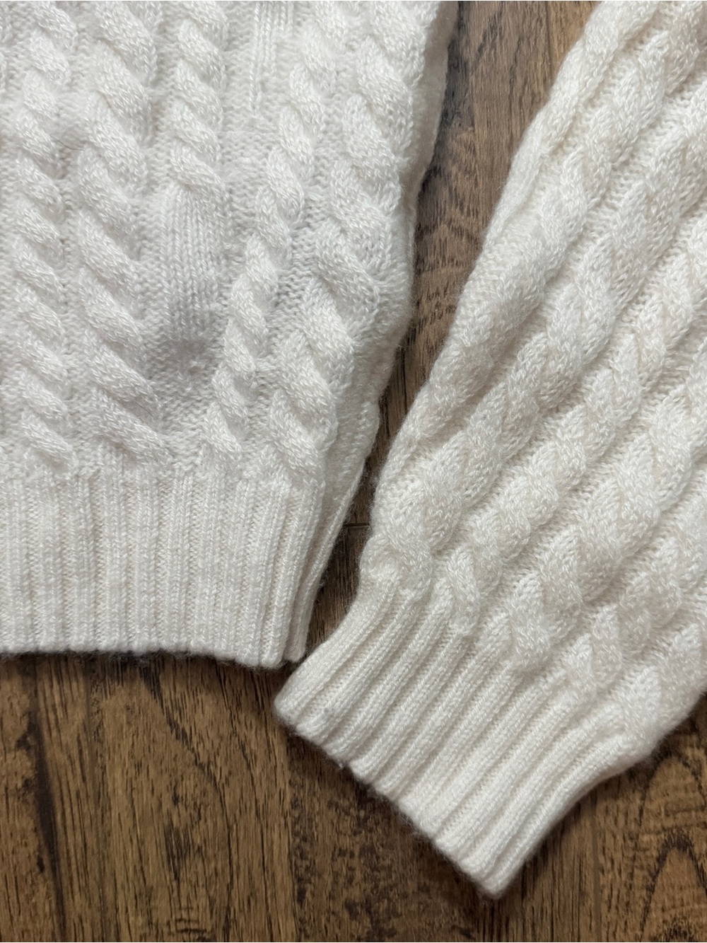 $228 J. Crew ๐ฏ Cashmere Shrunken Cable Knit Crewneck Sweater, Ivory, M Medium - Picture 5 of 8